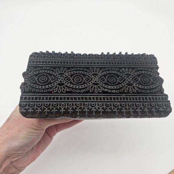 Antique Hand Carved Wood Textile Ornate Border Pattern Fabric Stamp Block - Picture 1 of 11